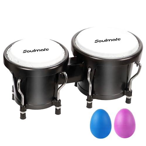 Soulmate Bongo Drum Set for Kids Beginners Adults 4 and 5 Transparent Percussion Bongos Drum with Tuning Wrench Natural FinishBlack - Image 1