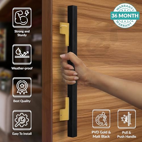 Plantex Door Handle/17 Inch Main Door Handle/Handle for Wooden Door/Pull-Push Door Handle/Door Accessories (Pack of 1, Black, Gold) - Image 2