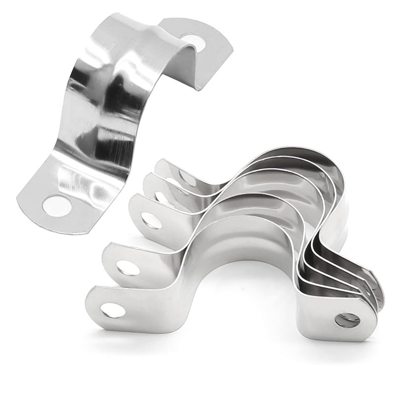 Uenhoy 50 Pcs 1 Stainless Steel Rigid Pipe Strap Clamps M25 Two Hole Strap U Bracket Pipe Clamps Heavy Duty Conduit Clamps UShape Clamps for Conduit and Cables