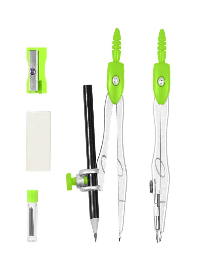 Unjoo Math Geometry Kit Sets 10 Piece Student Supplies with Shatterproof Storage Box,Includes Rulers,Protractor,Compass,Eraser,Pencil Sharpener,Lead Refills,Pencil,for Drafting and Drawings（Green） - Image 3