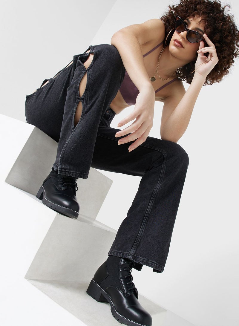 توب شوب جينز بقصة مستقيمة و بخصر عالي - Image 1