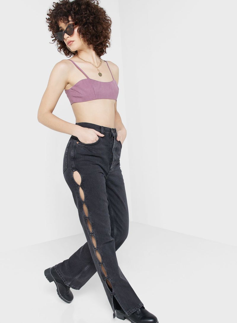 توب شوب جينز بقصة مستقيمة و بخصر عالي - Image 5