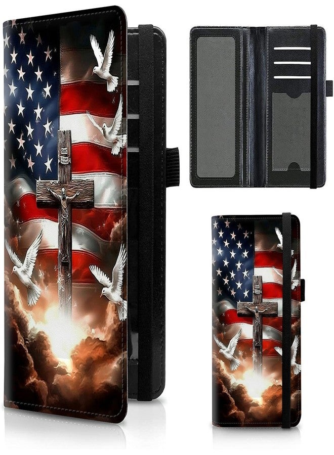 FUYOCWE Checkbook Covers for Personal Checkbook,Leather Checkbook Cover for Business/Personal Checks,RFID Blocking Check Book Cover Holder Wallets for Men Women-American Flag with Cross Dove - Image 1