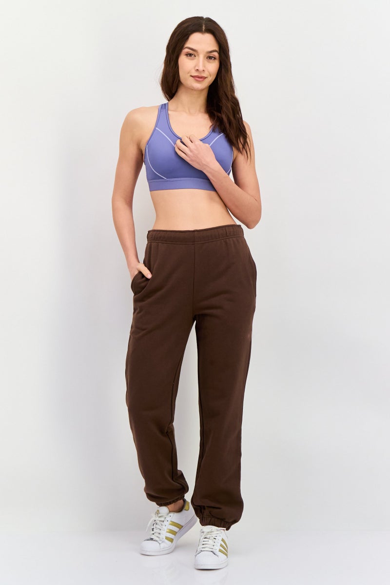 NIA Women Regular Fit Drawstring Plain Sweatpants, Brown - Image 3