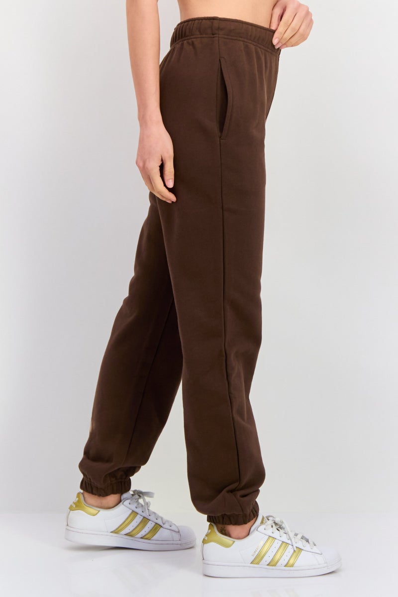 NIA Women Regular Fit Drawstring Plain Sweatpants, Brown - Image 1