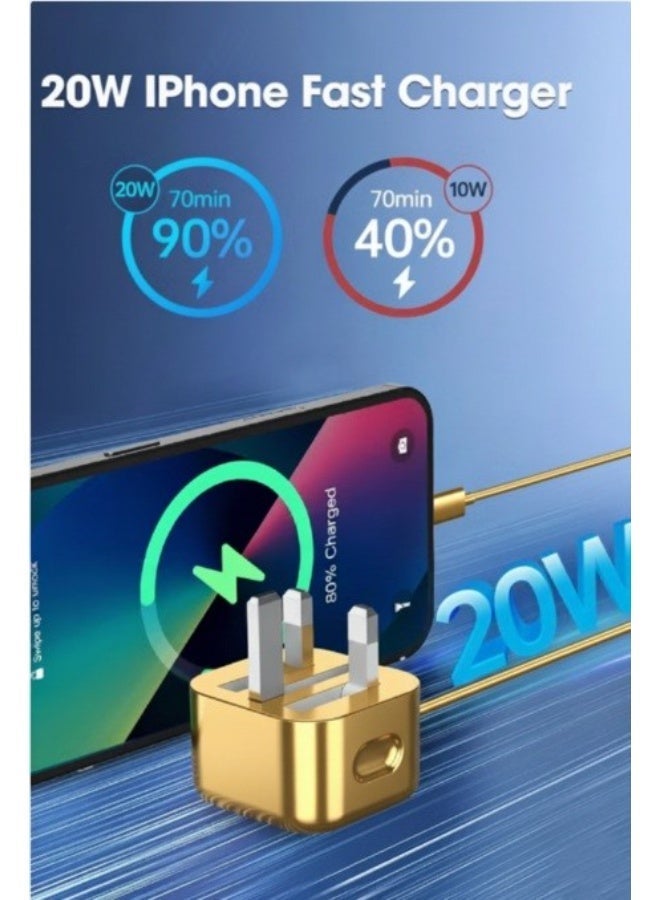 او ايت.ديزاين شاحن وكابل USB-C ذهبي فاخر من O8.design في علبة هدايا فاخرة | محول جداري بمنفذ واحد لأجهزة iPhone 17/17 Pro Max/16، وسلسلة Samsung Galaxy، وأجهزة Android وiPad، شاحن USB-C سريع بتقنية PD بقوة 20 واط، رأس شاحن، قابس طاقة من النوع C، محول سفر عالمي، قابس USB-C. - Image 4