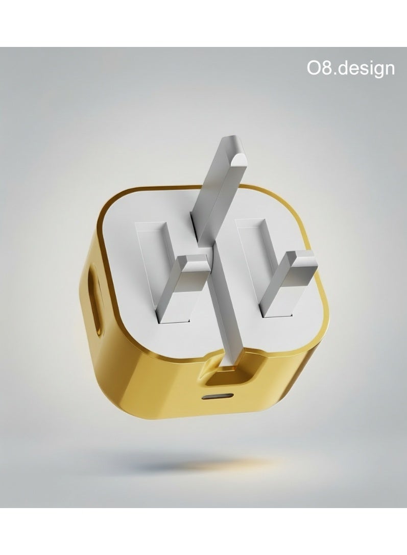 او ايت.ديزاين شاحن وكابل USB-C ذهبي فاخر من O8.design في علبة هدايا فاخرة | محول جداري بمنفذ واحد لأجهزة iPhone 17/17 Pro Max/16، وسلسلة Samsung Galaxy، وأجهزة Android وiPad، شاحن USB-C سريع بتقنية PD بقوة 20 واط، رأس شاحن، قابس طاقة من النوع C، محول سفر عالمي، قابس USB-C. - Image 1