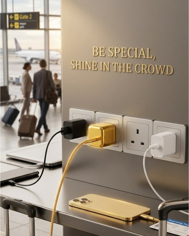 او ايت.ديزاين شاحن وكابل USB-C ذهبي فاخر من O8.design في علبة هدايا فاخرة | محول جداري بمنفذ واحد لأجهزة iPhone 17/17 Pro Max/16، وسلسلة Samsung Galaxy، وأجهزة Android وiPad، شاحن USB-C سريع بتقنية PD بقوة 20 واط، رأس شاحن، قابس طاقة من النوع C، محول سفر عالمي، قابس USB-C. - Image 5