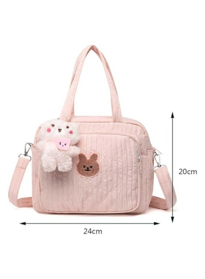 DOOKOO Diaper Bag Tote for Baby Girl Mommy Bag Quilted Cotton Baby Diaper Bag Travel Diaper Multifunction Maternity Bag Travel Storage Bag Diaper Tote Bag without Doll - Image 4