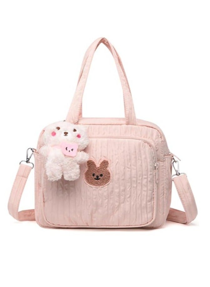 DOOKOO Diaper Bag Tote for Baby Girl Mommy Bag Quilted Cotton Baby Diaper Bag Travel Diaper Multifunction Maternity Bag Travel Storage Bag Diaper Tote Bag without Doll