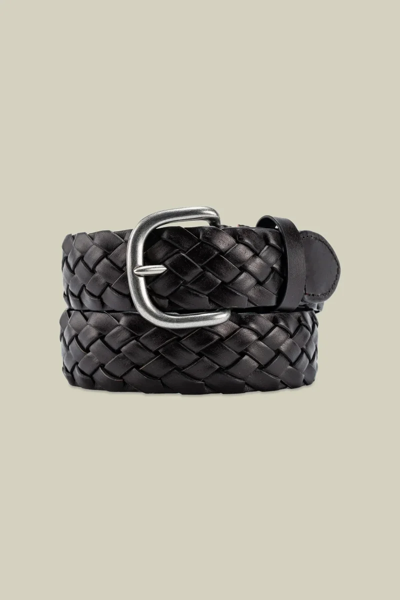 Doppelganger Men's braided belt in 100% regenerated leather - DK Brown