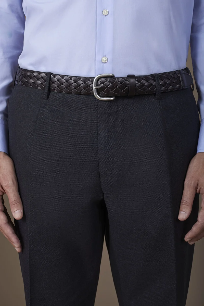 Doppelganger Men's braided belt in 100% regenerated leather - DK Brown