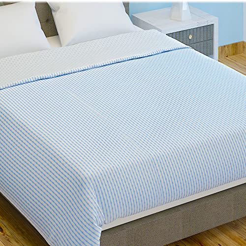 Ein Sof Cotton AC Blanket for Double Bed (90x100 inches) - Twin Design & Reversible Comforter, Soft Dohars for Mild Winters (Sky Blue), Fine Finish Blankets/Dohars Diwali Combo with Free Candle Set - Image 5