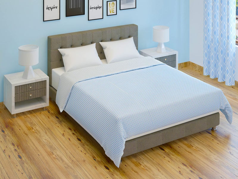 Ein Sof Cotton AC Blanket for Double Bed (90x100 inches) - Twin Design & Reversible Comforter, Soft Dohars for Mild Winters (Sky Blue), Fine Finish Blankets/Dohars Diwali Combo with Free Candle Set - Image 2