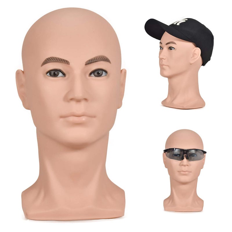ZMS Male Mannequin Professional Training Head Manikin Bald Hat Display Wig Model with Free Table Clamp
