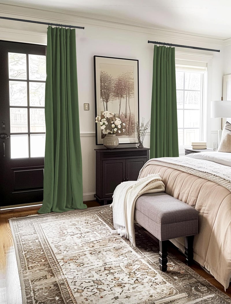 100% Blackout Shield Full Blackout Curtains for Bedroom 108 inch Length 2 Panels Set  Clip Rings/Rod Pocket Faux Linen Black Out Curtains for Living Room  Thermal Insulated  50Wx108L  Moss Green - Image 4