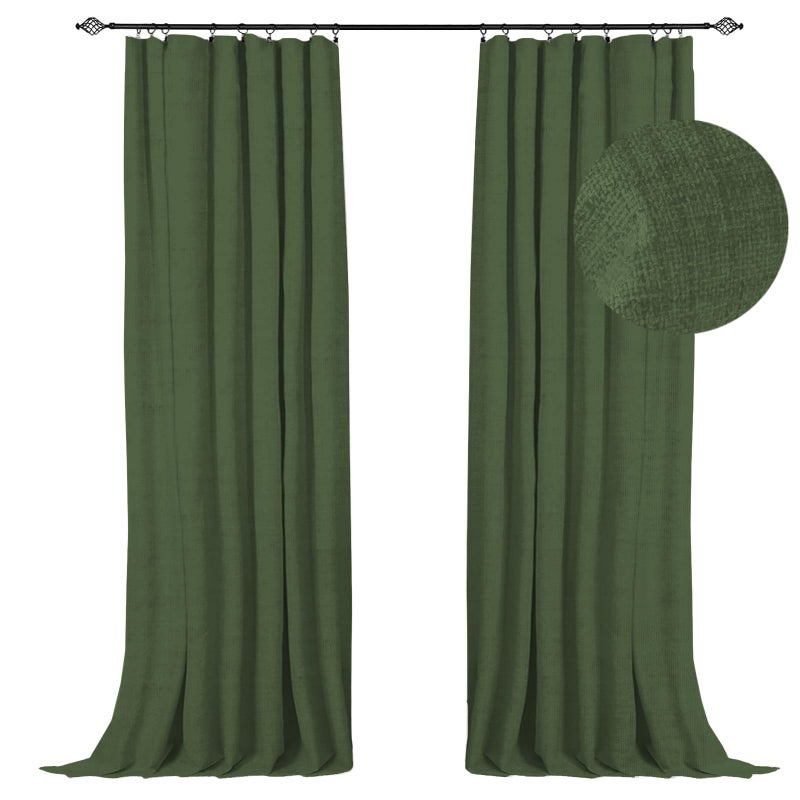 100% Blackout Shield Full Blackout Curtains for Bedroom 108 inch Length 2 Panels Set  Clip Rings/Rod Pocket Faux Linen Black Out Curtains for Living Room  Thermal Insulated  50Wx108L  Moss Green - Image 1