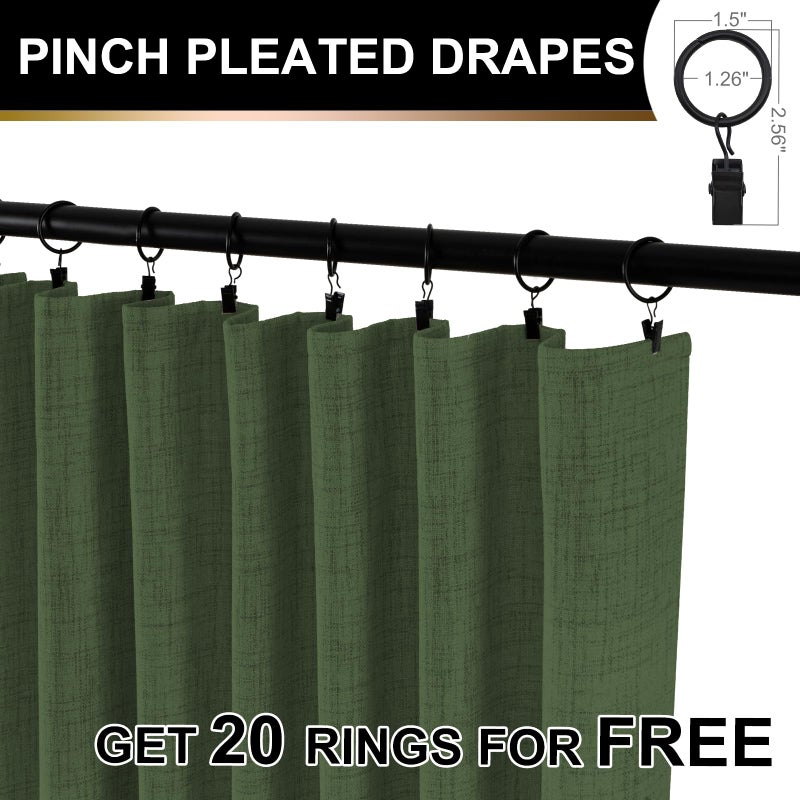 100% Blackout Shield Full Blackout Curtains for Bedroom 108 inch Length 2 Panels Set  Clip Rings/Rod Pocket Faux Linen Black Out Curtains for Living Room  Thermal Insulated  50Wx108L  Moss Green - Image 5