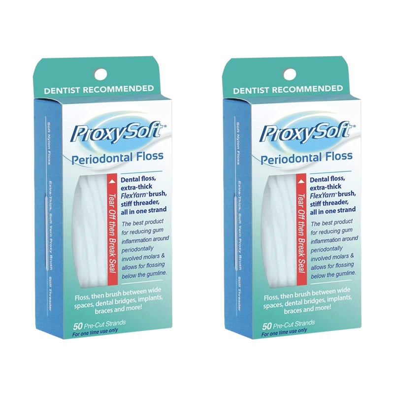 ProxySoft Periodontal Floss 2 Packs Dental Floss Threader Braces Floss and Thick ProxyBrush for Daily Care of Periodontal Disease and Gum Health Orthodontic Flossers for Braces and Teeth