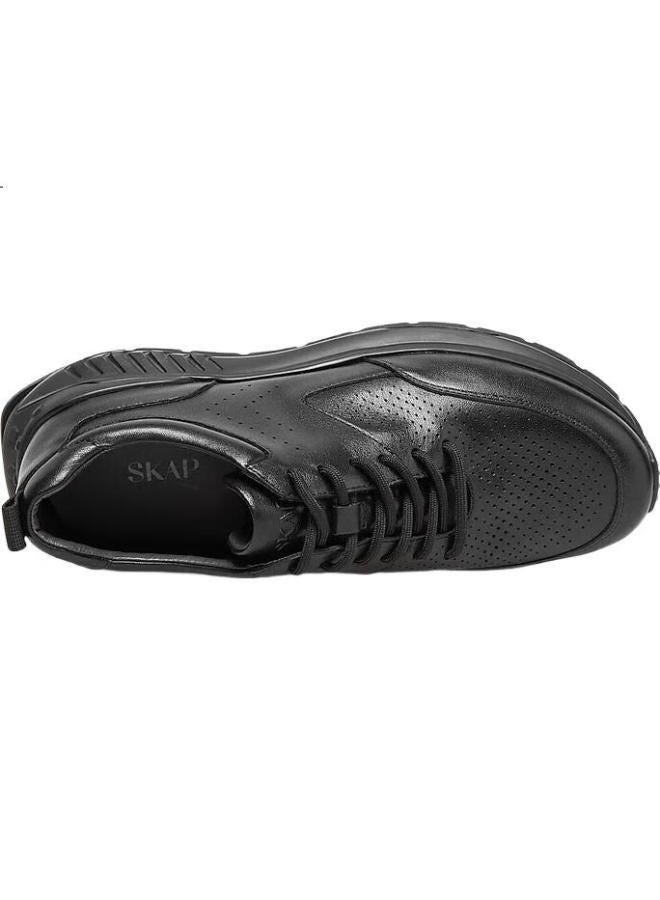 SKAP Men'S Leather Thick-Soled Casual Shoes, Breathable Sports Skateboard Shoes, Black, Size 42 - Image 1