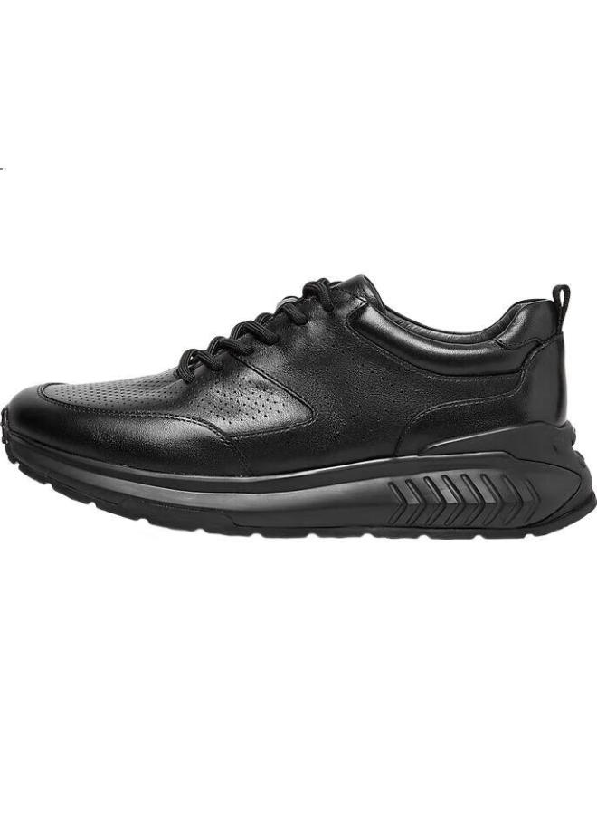 SKAP Men'S Leather Thick-Soled Casual Shoes, Breathable Sports Skateboard Shoes, Black, Size 42 - Image 2