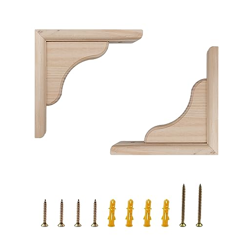 Antrader Solid Wall Mount Wood Shelf Bracket 6 Inch Wooden Shelf Brackets DIY Wood Bracket Include Mounting Screws Pack of 2 - Image 1