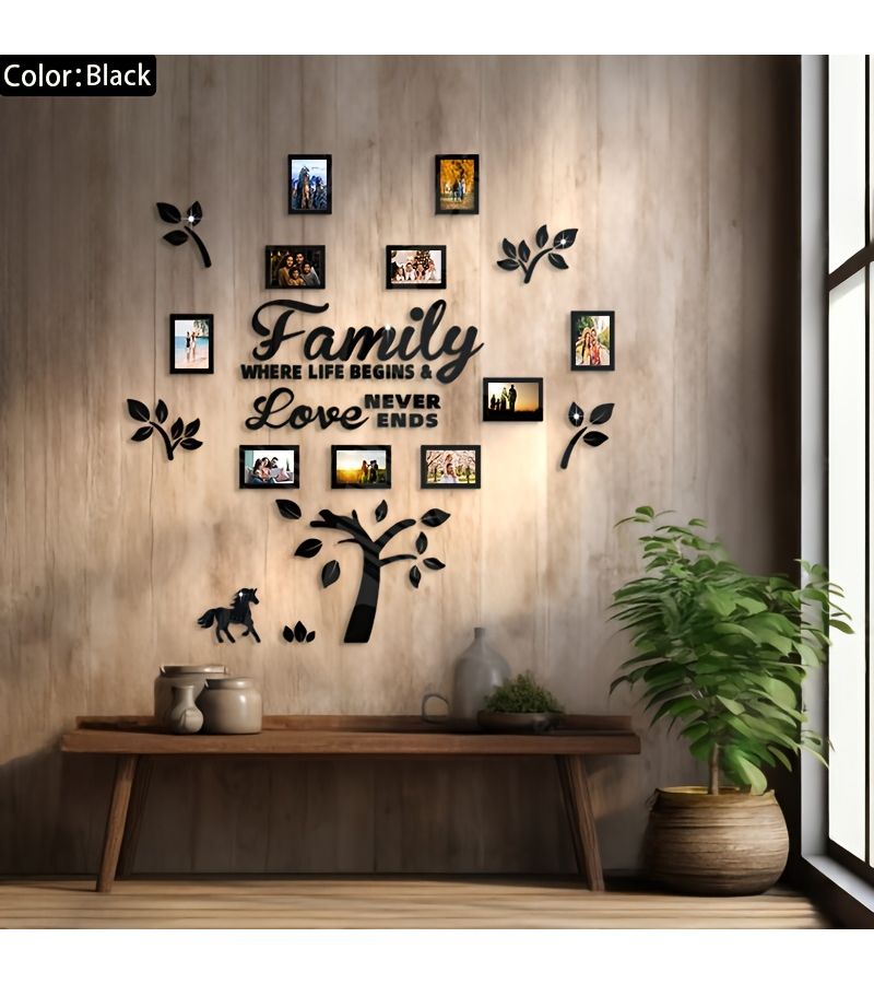 مجموعة من ألغاز صور الأكريليك بدون إطار على شكل شجرة عائلية مع تصميم حب للحصان والكلب، بتشطيب فضي مرآتي، مقاس 47 × 28 بوصة، ديكور حائط رومانسي. - Image 1