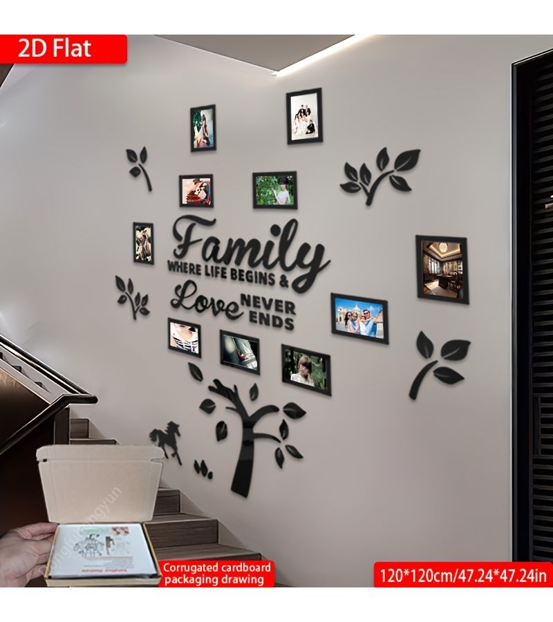 مجموعة من ألغاز صور الأكريليك بدون إطار على شكل شجرة عائلية مع تصميم حب للحصان والكلب، بتشطيب فضي مرآتي، مقاس 47 × 28 بوصة، ديكور حائط رومانسي. - Image 2