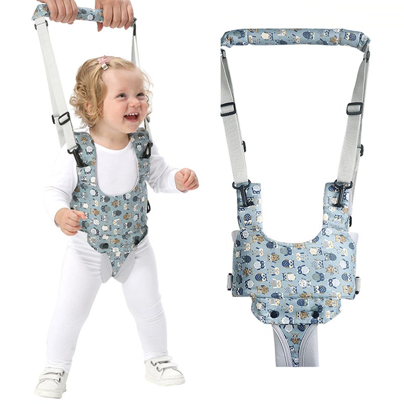 IULONEE Baby Walker, Handheld Kids Toddler Walking Harness Helper Assistant Protective Belt Child Activity Walker Adjustable Standing Up Walking Learning Helper for Toddler 7-24 Month (Blue & Grey) - Image 1