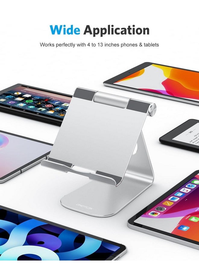 Omoton OMOTON Tablet Stand Holder Adjustable, T1 Desktop Aluminum Tablet Dock Cradle Compatible with iPad Air/Mini, iPad 10.2/9.7, iPad Pro 11/12.9/13, Samsung Tab and More Up to 13 inch, Silver - Image 2