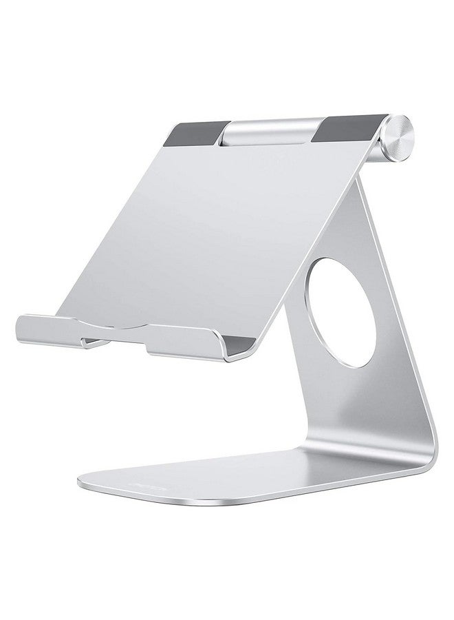 Omoton OMOTON Tablet Stand Holder Adjustable, T1 Desktop Aluminum Tablet Dock Cradle Compatible with iPad Air/Mini, iPad 10.2/9.7, iPad Pro 11/12.9/13, Samsung Tab and More Up to 13 inch, Silver - Image 1
