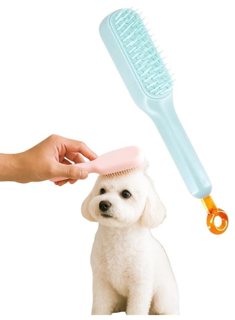 فرشاة لإزالة شعر الحيوانات الأليفة قابلة للسحب، مناسبة لجراء شي تزو، والكلاب الصغيرة، ويوركشاير، ومالتيبو، وفرشاة لإزالة شعر الحيوانات الأليفة المتساقط، ومستلزمات عناية فعالة للشعر القصير، ناعمة ولطيفة، للقطط والأرانب وكلاب تزو (أزرق)