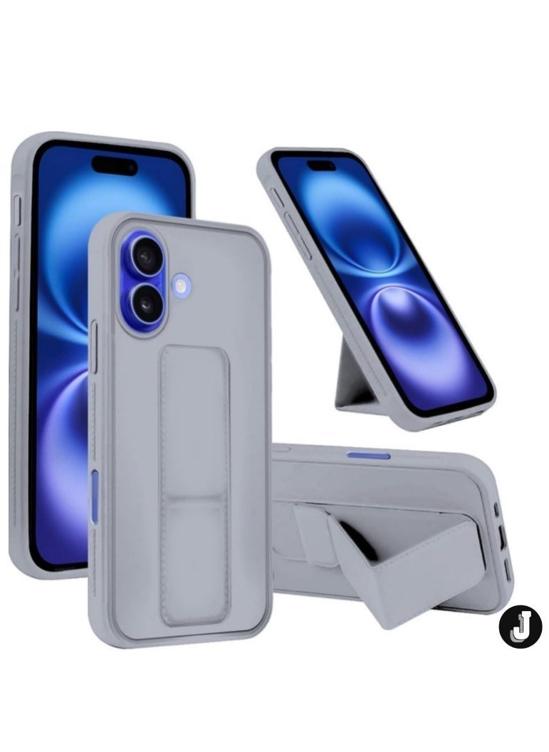 JAJEEK iPhone 16 Plus Titanium Gray Magnetic Car Mount Kickstand Case – Premium Silicone Multi-Stand with Hand Strap Grip - Image 1