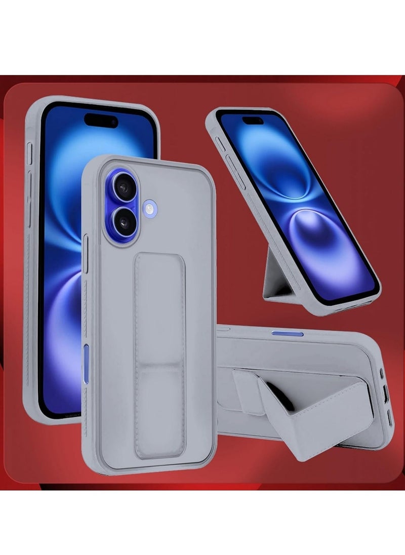 JAJEEK iPhone 16 Plus Titanium Gray Magnetic Car Mount Kickstand Case – Premium Silicone Multi-Stand with Hand Strap Grip - Image 2