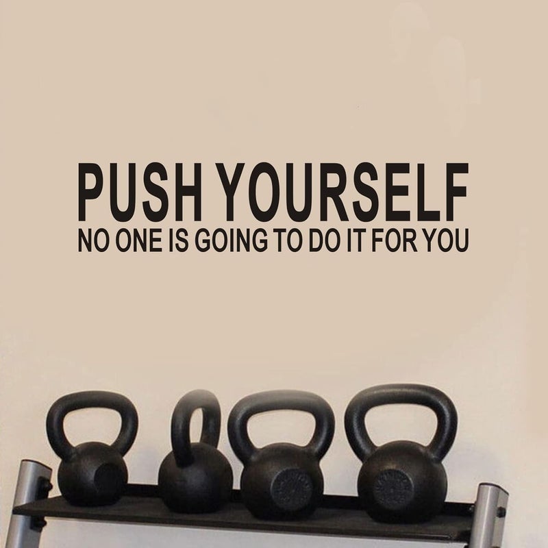 AnFigure Inspirational Wall Stickers Gym Wall Decals Easy to Apply Vinyl Art Decor Quotes Motivational Bedroom Classroom School Positive Sports Poster Garage Home Word Sign Saying Push Yourself 26X6 - Image 1