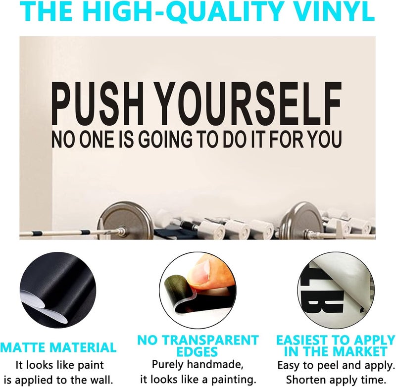 AnFigure Inspirational Wall Stickers Gym Wall Decals Easy to Apply Vinyl Art Decor Quotes Motivational Bedroom Classroom School Positive Sports Poster Garage Home Word Sign Saying Push Yourself 26X6 - Image 2
