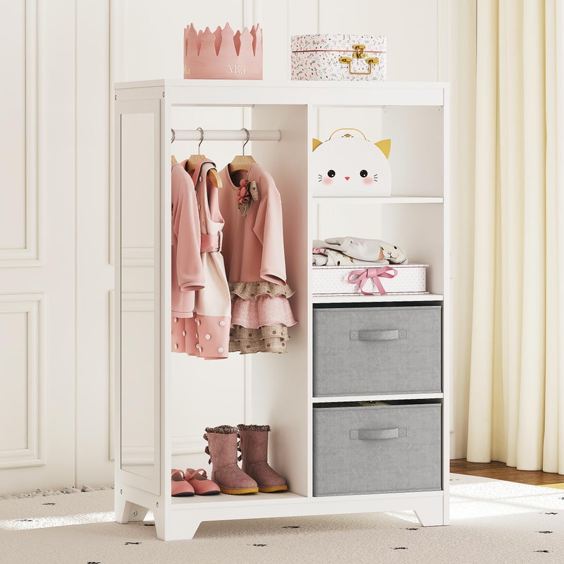 UTEX Kids Dress Up Storage with Full Length Mirror Kids Armoire with 2 Storage Bins Opening Hanging Costume Closet Wardrobe for Kids Pretend Storage Closet Armoire Dresser for Kids Room