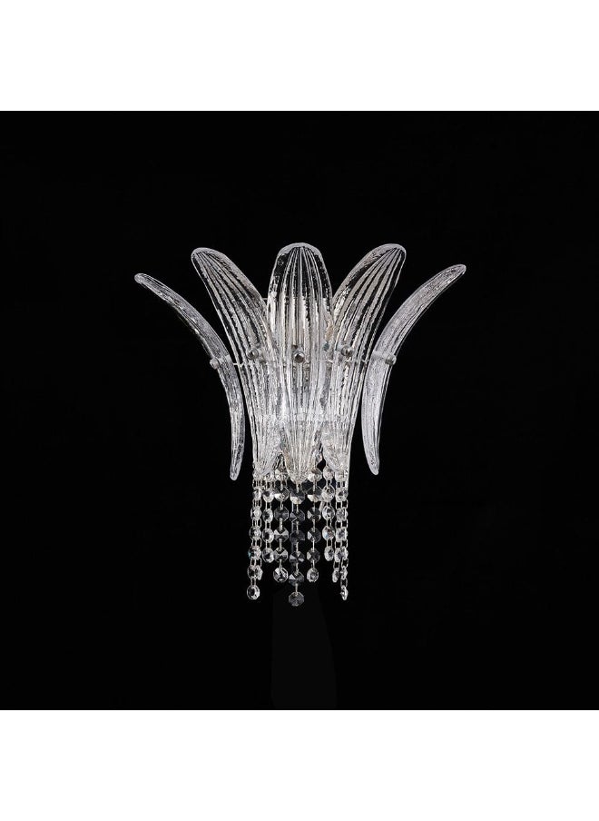 DANUBE HOME Danube Home Florio Crystal Wall Sconce For Living Room, Bed Room, Dining| Indoor Wall Light With 3 - G9 Socket(Bulb Not Included)| Metal+Crystal Frame, Chrome Finish - L28xW27xH280cm (1 Year Warranty)  - Image 1