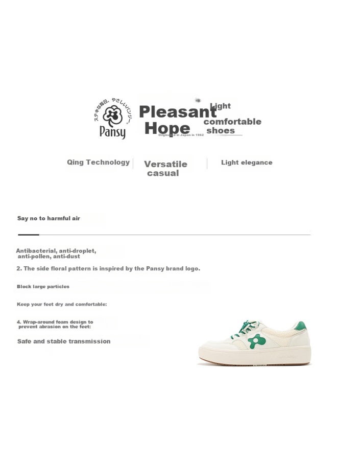 Pansy Canvas Sneakers Women's Summer Cool Breathable Mesh Comfortable Casual Shoes 4240 Milky White Green Size 38 - Image 4