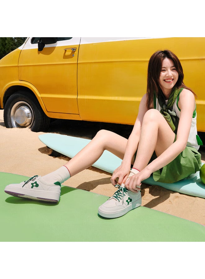 Pansy Canvas Sneakers Women's Summer Cool Breathable Mesh Comfortable Casual Shoes 4240 Milky White Green Size 38 - Image 1