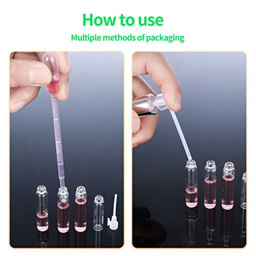 luojery 120Pcs 1Ml Mini Cute Empty Glass Perfume Essential Oils Sample Vials Bottles with Black Plastic Rod Caps Glass Vials Sample Dropper Bottle for Essential Oils Aromatherapy (120Pcs 1Ml Black Plastic Rod - Image 5