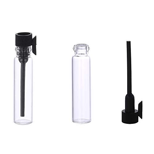 luojery 120Pcs 1Ml Mini Cute Empty Glass Perfume Essential Oils Sample Vials Bottles with Black Plastic Rod Caps Glass Vials Sample Dropper Bottle for Essential Oils Aromatherapy (120Pcs 1Ml Black Plastic Rod - Image 3