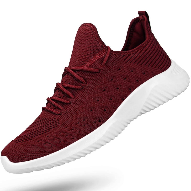 Feethit Mens Slip On Walking Shoes Lightweight Breathable Non Slip Running Shoes Comfortable Fashion Sneakers for Men Burgundy Size 7.5 - Image 1