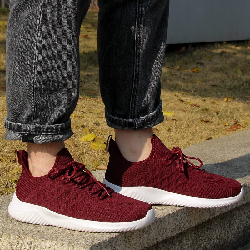 Feethit Mens Slip On Walking Shoes Lightweight Breathable Non Slip Running Shoes Comfortable Fashion Sneakers for Men Burgundy Size 7.5 - Image 2