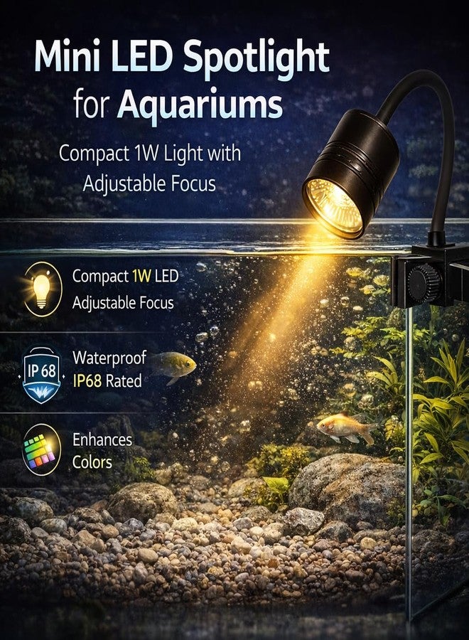 VAYINATO® Mini LED Aquarium Spotlight 1W | Adjustable Focus Warm Light | Waterproof Submersible Lamp for Fish Tank & Aquarium Plants | Compact Clip-On Design - Image 2