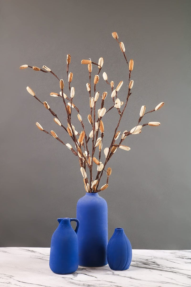 PUREZENTO Blue Tiara Ceramic Vase - Set of 3 | Elegant Matte Finish Vases for Modern Home Decor, Living Room & Office | Decorative Vase for Pampas Grass, Dried & Artificial Flowers - Image 1