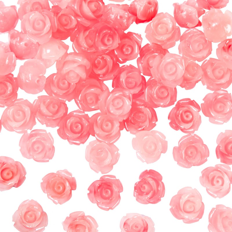 Whaline 50Pcs Rose Beads Pink Shell Rose Carved Loose Beads Floral Cameos Spacer Bead for Buddha Mala Jewelry Making Necklace Bracelet Supplies Scrapbooking DIY Crafts Wedding Decors
