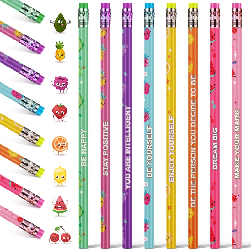 Leinuosen 120 Pcs Scented Pencils for Kids Cute Motivational Colorful Fun Wood HB Pencils Bulk with Erasers Fruit Elements for School Office Classroom Student - Image 1