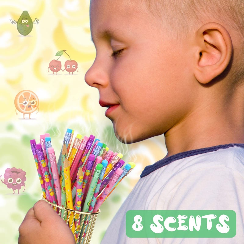 Leinuosen 120 Pcs Scented Pencils for Kids Cute Motivational Colorful Fun Wood HB Pencils Bulk with Erasers Fruit Elements for School Office Classroom Student - Image 4