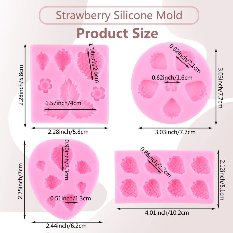 MIYAHOUSE Strawberry Fruit Fondant Mold Strawberry Flowers Leaves Silicone Molds For Cake Decoration Cupcake Topper Candy Chocolate Polymer Clay Gum Paste Set Of 4 - Image 3
